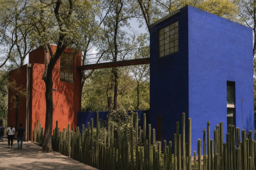 Visitors at the twin studio-houses of Diego Rivera and Frida Kahlo in San Angel