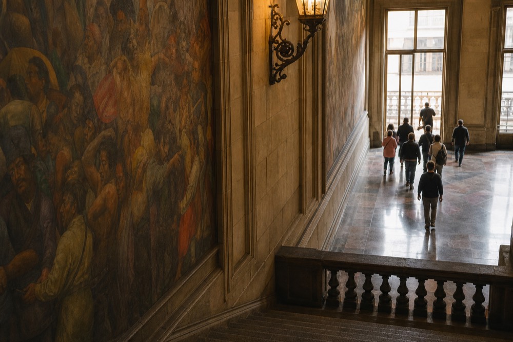 Diego Rivera's sweeping history of Mexico mural on the grand staircase of the Palacio Nacional